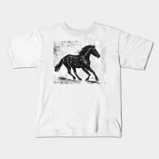 Painting of a Gorgeous Black Mustang Horse Running Kids T-Shirt